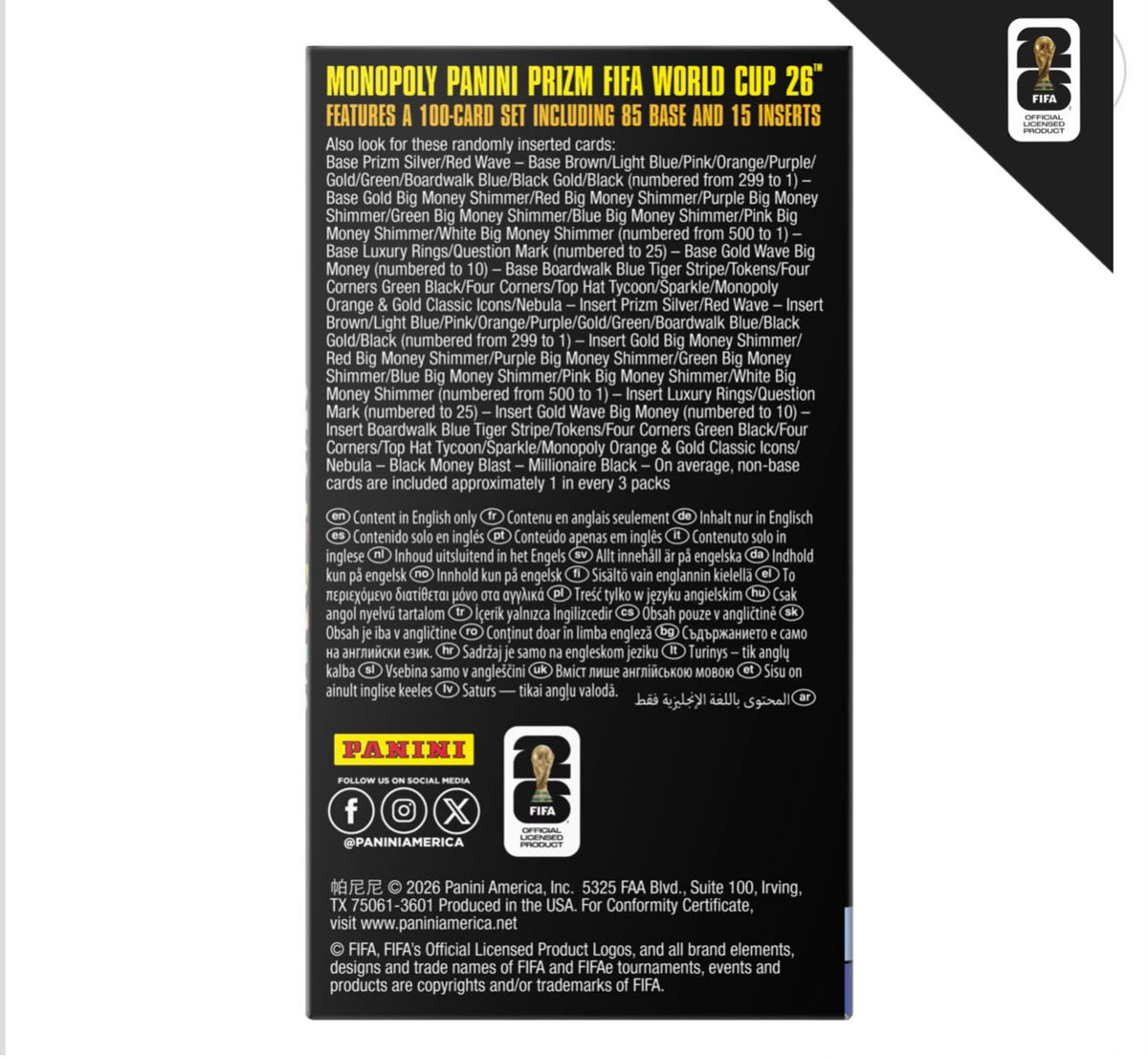 Monopoly Panini Prizm: Soccer Trading Cards Booster Box - World Cup